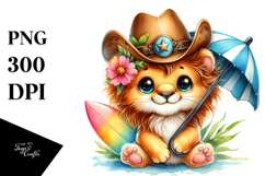 Vibrant Watercolor Smiling Cute Baby Lion PNG Product Image 1