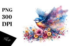 Colorful Bird with Spring Flowers, PNG Product Image 1
