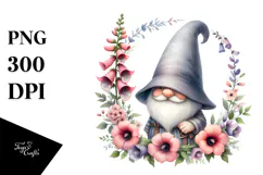cute Gnome in Floral Frame, PNG Product Image 1