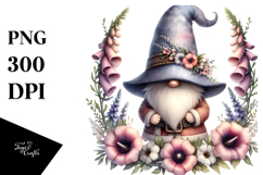 cute Gnome in Floral Frame, Transparent PNG Product Image 1