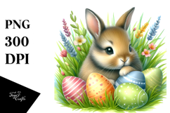 Whimsical Baby Rabbit with Easter Eggs, High-Res PNG Product Image 1