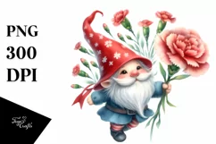 Cute Gnome Air Carnation Watercolor Sticker Clipart Product Image 1