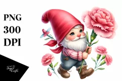 Cute Gnome Air Carnation Watercolor Sticker Clipart Product Image 3