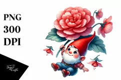 Cute Gnome Floating with Begonia PNG Product Image 1