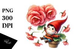 Cute Gnome Floating with Begonia PNG Product Image 1