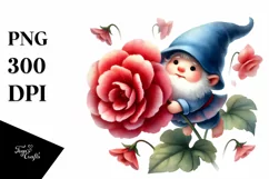 Cute Gnome Floating with Begonia PNG Product Image 1