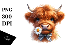 Highland Cow Portrait with Daisy Bow Product Image 1