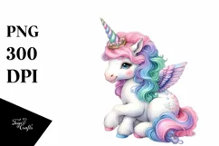Colorful Baby Unicorn with Court Background, Transparent PNG Product Image 1