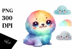 Colorful Baby Seal, Watercolor Clipart Product Image 1