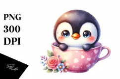 Colorful Penguin Baby in Tea Cup | Sublimation | Clipart Product Image 1