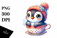 Colorful Penguin Baby in Tea Cup | Sublimation | Clipart Product Image 1