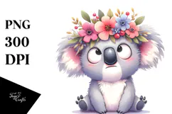 Cute Cartoon Koala with Flower Crown PNG Product Image 1