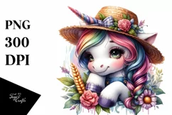Colorful Baby Unicorn with Farmer's Hat, High-Res PNG Product Image 3