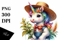 Colorful Baby Unicorn with Farmer's Hat, High-Res PNG Product Image 1