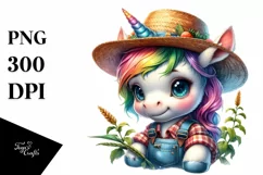 Colorful Baby Unicorn Farmer PNG Product Image 1