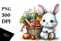 Colorful Baby Bunny with Vegetables Basket | Clipart Product Image 1