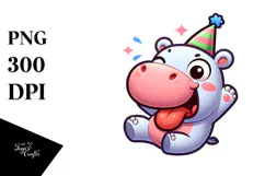 Ridiculously Cute Hippo with Party Hat PNG Product Image 1