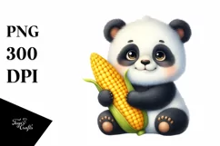 Whimsical Cute Baby Panda Holding Corncob | Clipart Product Image 1