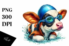 Colorful Baby Cow with Swimmer's Goggles, Transparent PNG Product Image 1