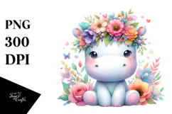 Colorful Watercolor Hippo | Sublimation Clipart Product Image 1