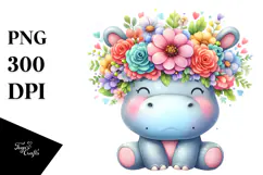 Colorful Watercolor Hippo | Sublimation Clipart Product Image 1