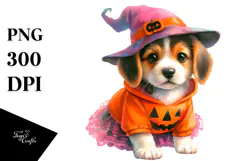 Cute Baby Dog Halloween Drawing | Watercolor Product Image 1