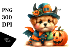 Cute Baby Dog Halloween Drawing | Watercolor Product Image 1