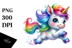 Cute Baby Unicorn Running, Colorful PNG Product Image 1