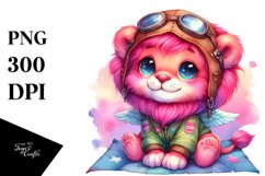 Colorful Baby Lion with Aviator Suit PNG Product Image 1