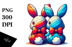 Colorful Stylized Sitting Bunnies PNG Product Image 1