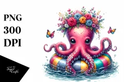 Watercolor Young Octopus Wreath Float | Sticker | Clipart Product Image 3