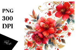 Vibrant Red Flowers Watercolor | Gold Insertions Product Image 1