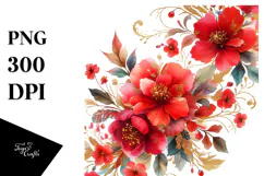 Vibrant Red Flowers Watercolor | Gold Insertions Product Image 1