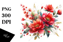 Vibrant Red Flowers Watercolor | Gold Insertions Product Image 1