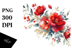 Vibrant Red Flowers Watercolor | Gold Insertions Product Image 1