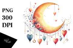 Colorful Adorned Moon with Hearts PNG Product Image 1