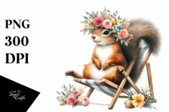 Watercolor Young Squirrel Wreath Beach Chair | Sticker | Product Image 3