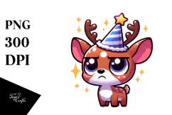 Cute Cartoon Deer with Party Hat PNG Product Image 1
