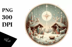 Pastell Retro Christmass Nativity Scene PNG Product Image 1