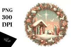 Pastell Retro Christmass Nativity Scene PNG Product Image 1