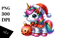 Baby Unicorn Dressed for Christmas Pumpkins | Sublimation | Product Image 3