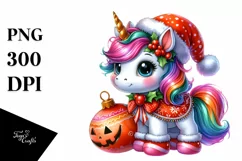 Baby Unicorn Dressed for Christmas Pumpkins | Sublimation | Product Image 3
