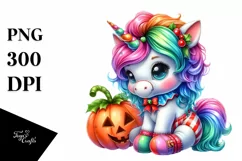 Baby Unicorn Dressed for Christmas Pumpkins | Sublimation | Product Image 1