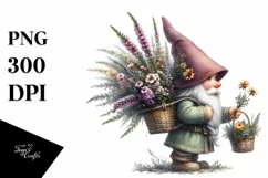 Detailed Gnome Heather Bouquet Basket | Sublimation | Product Image 1