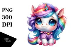 Cute Cool Unicorn Drawing Watercolor PNG Product Image 1