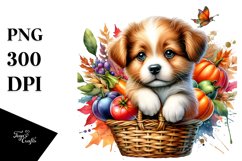 Quirky Puppy Basket Autumn Watercolor Clipart Product Image 1