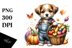 Quirky Puppy Basket Autumn Watercolor Clipart Product Image 1