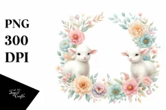 Colorful Lamb Floral Frame, Watercolor Clipart Product Image 1