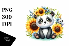 Funny Baby Panda Sunflower Clipart Product Image 1