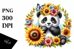 Funny Baby Panda Sunflower Clipart Product Image 3